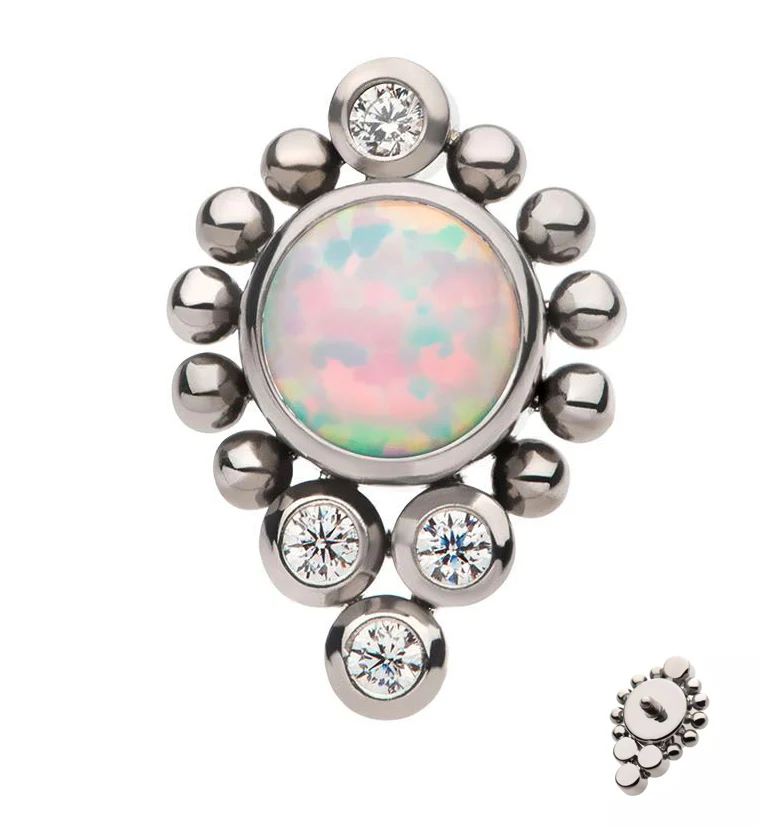 Regal White Opalite Clear CZ Titanium Internally Threaded Top
