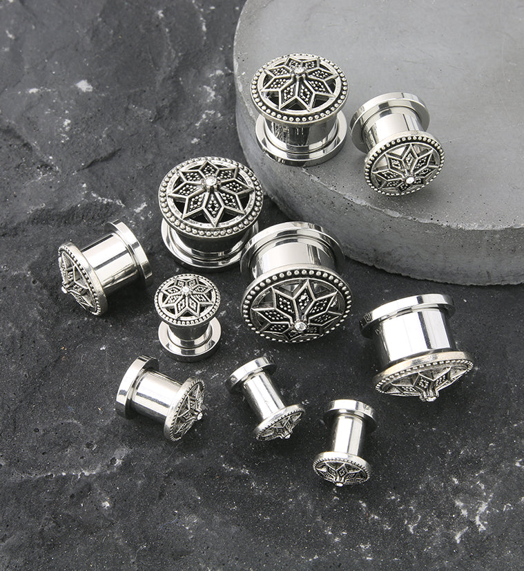 Relic Flower CZ Stainless Steel Tunnel Plugs - Image 2