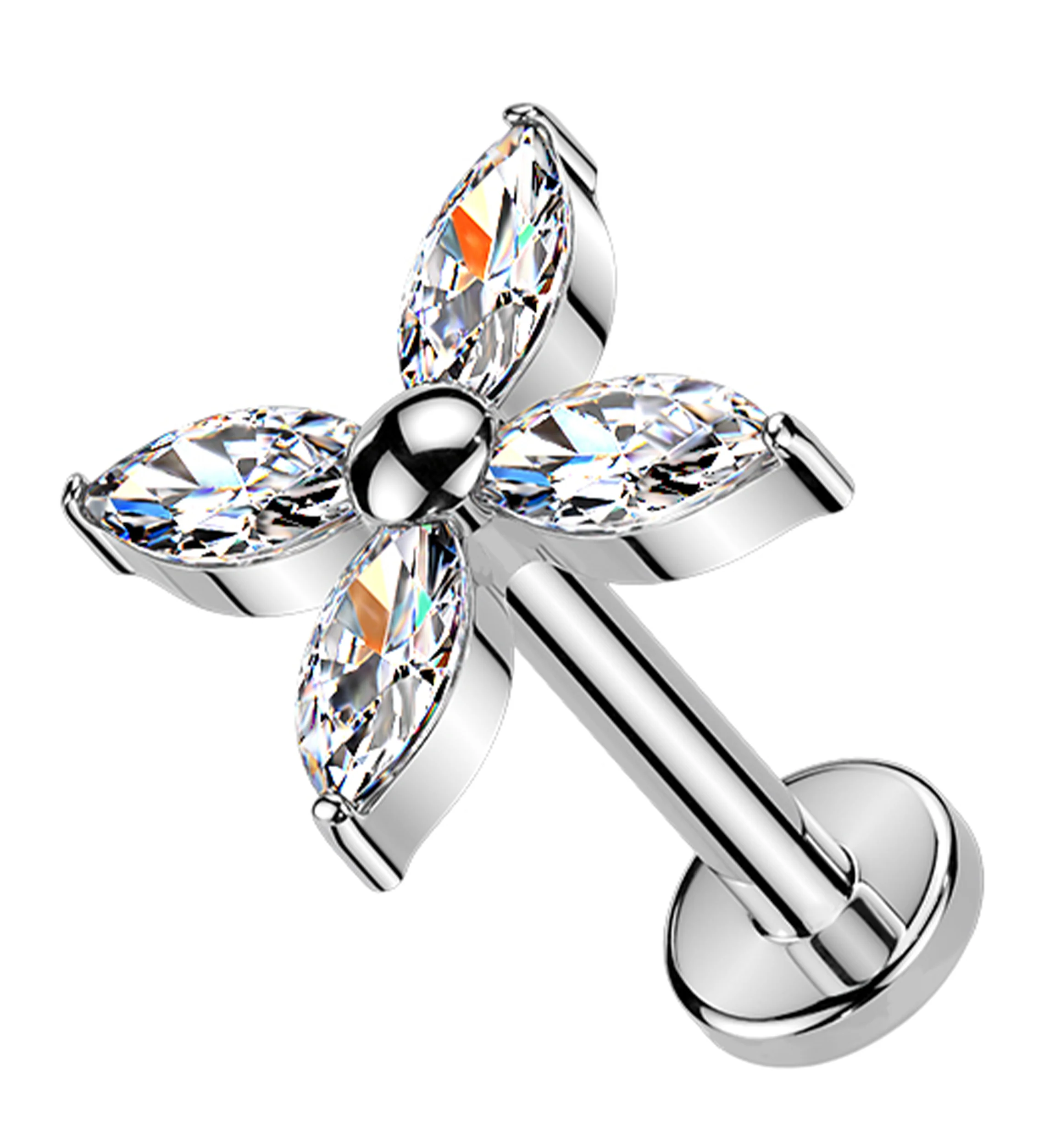 Retro Floral Clear CZ Titanium Threadless Labret