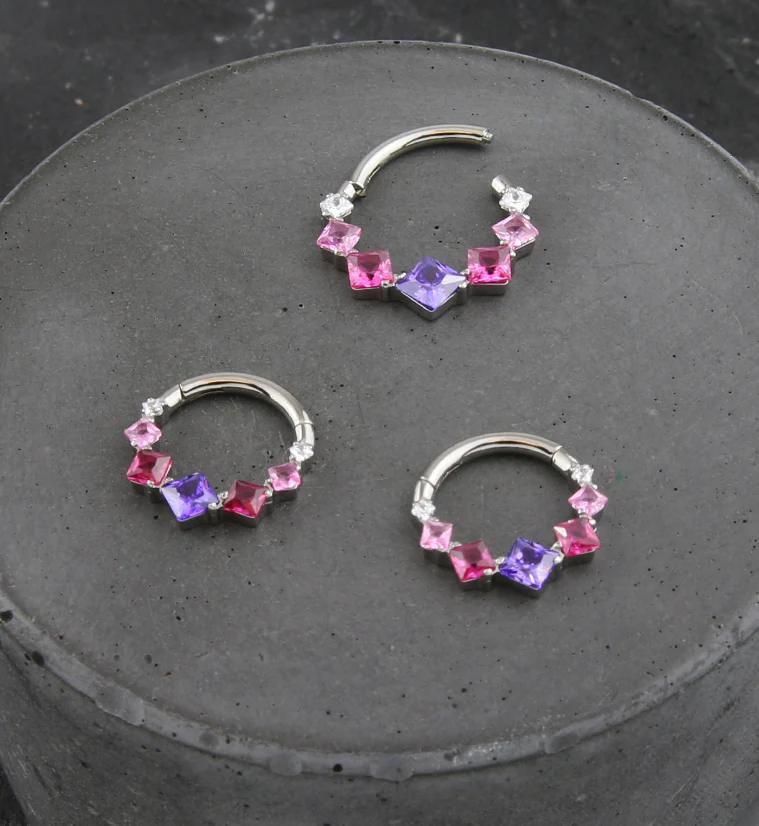 Rhombus Row Berry CZ Titanium Hinged Segment Ring - Image 2