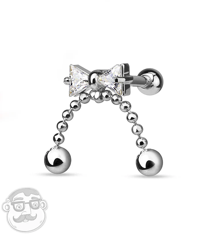 Ribbon & Chain CZ Steel Tragus - Cartilage Barbell