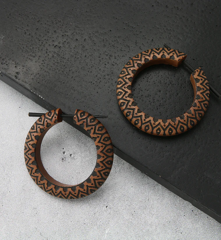 Ridge Saba Wood Hoop Earrings - Image 2
