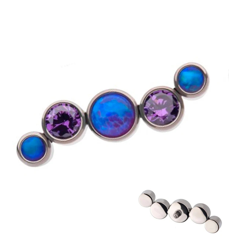 Ripple Amethyst CZ and Purple Opalite Internally Threaded Titanium Top
