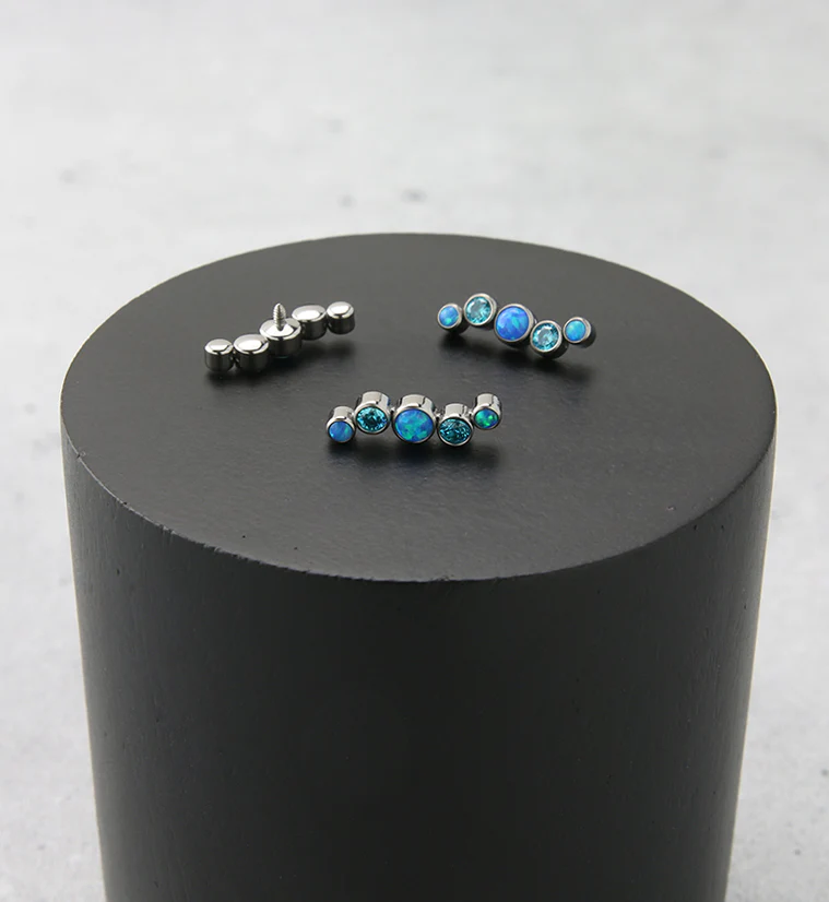 Ripple Topaz CZ and Blue Opalite Internally Threaded Titanium Top - Image 2