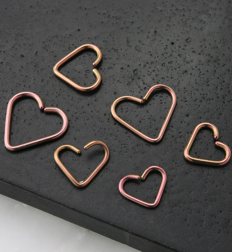 Rose Gold Anodized Heart Seamless Titanium Hoop Ring - Image 2