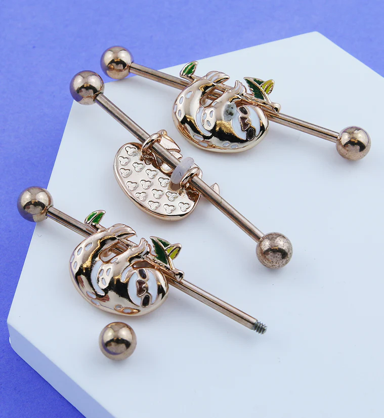 Rose Gold Anodized Sloth Stainless Steel Industrial Barbell