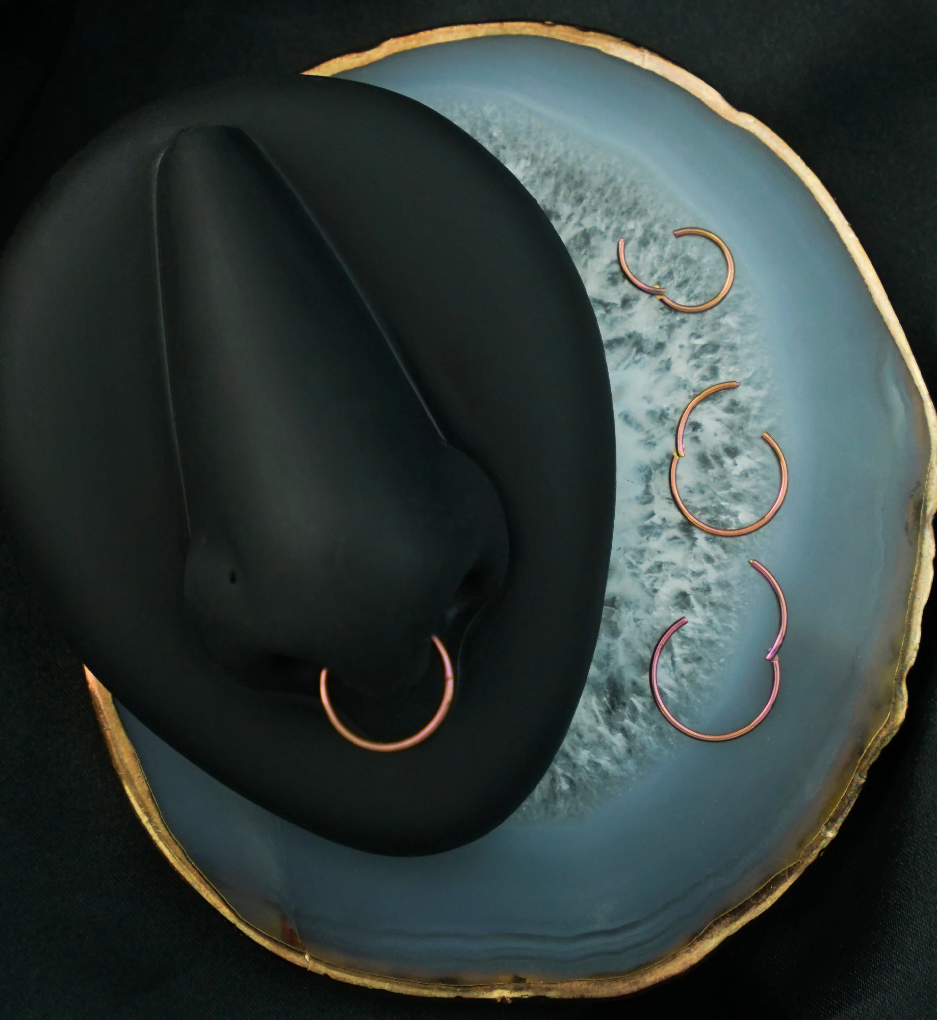 Rose Gold Anodized Titanium Hinged Segment Hoop Ring - Image 2