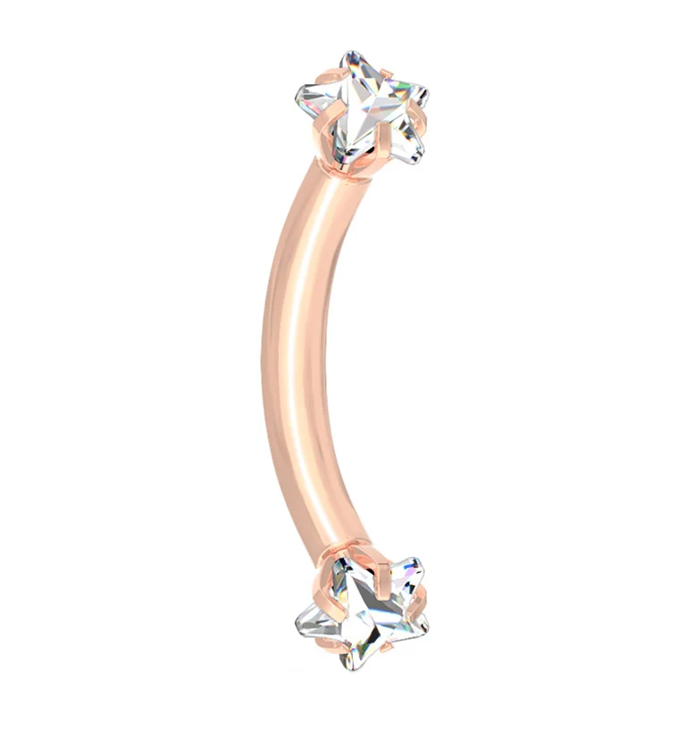 Rose Gold PVD Clear Star CZ Prong Set Stainless Steel Curved Barbell