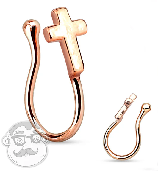 Rose Gold Cross Fake Brass Nose Ring