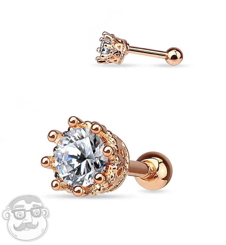 Rose Gold CZ Crest Steel Tragus - Cartilage Barbell