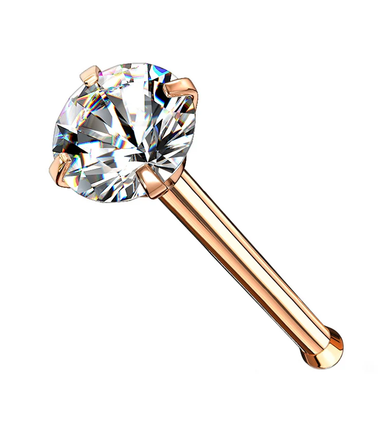 Rose Gold PVD Prong Set CZ Stainless Steel Nosebone