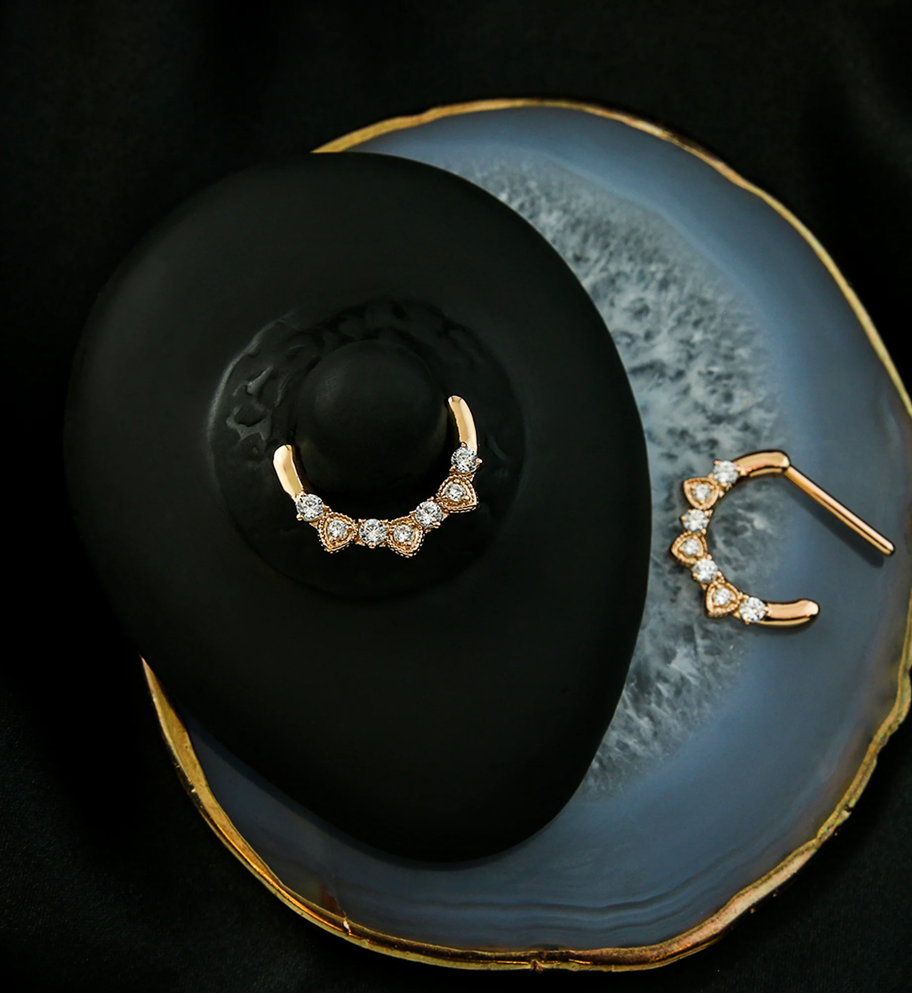 Rose Gold PVD Alternate Beaded Clear CZ Stainless Steel Nipple Clicker - Image 2