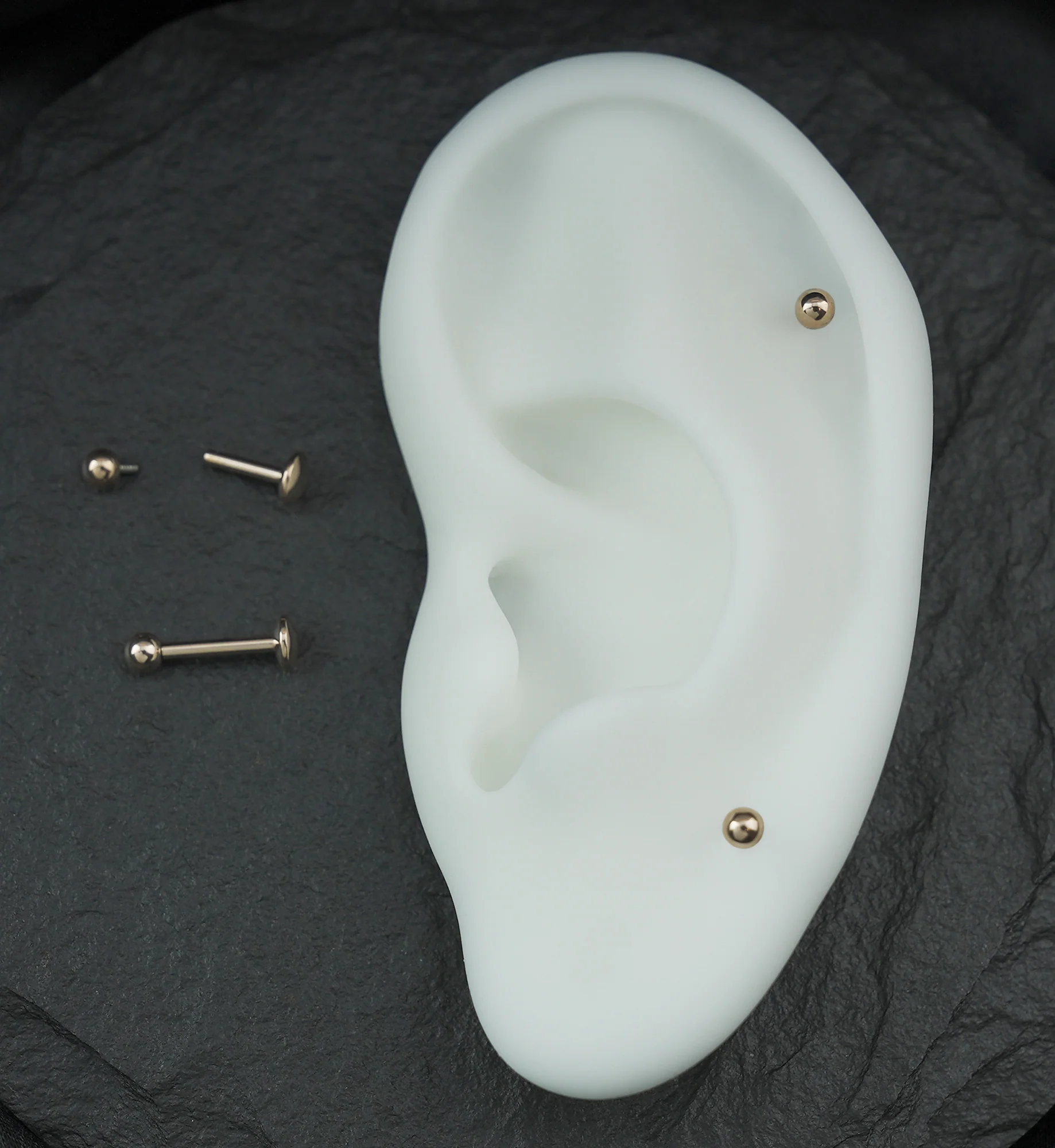 Rose Gold PVD Ball Top Internally Threaded Titanium Convex Disk Labret - Image 2