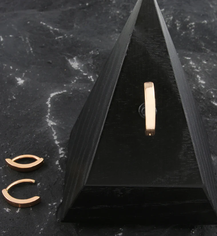 Rose Gold PVD Bar Stainless Steel Hinged Belly Button Ring - Image 2
