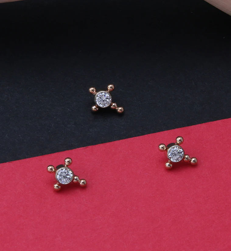 Rose Gold PVD Beaded Cross Clear CZ Titanium Internally Threaded Top - Image 2