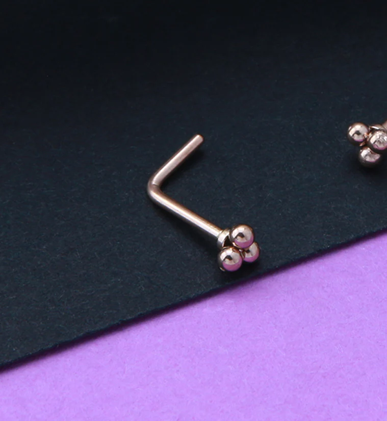 Rose Gold PVD Beaded Triad L Bend Nose Stud - Image 2