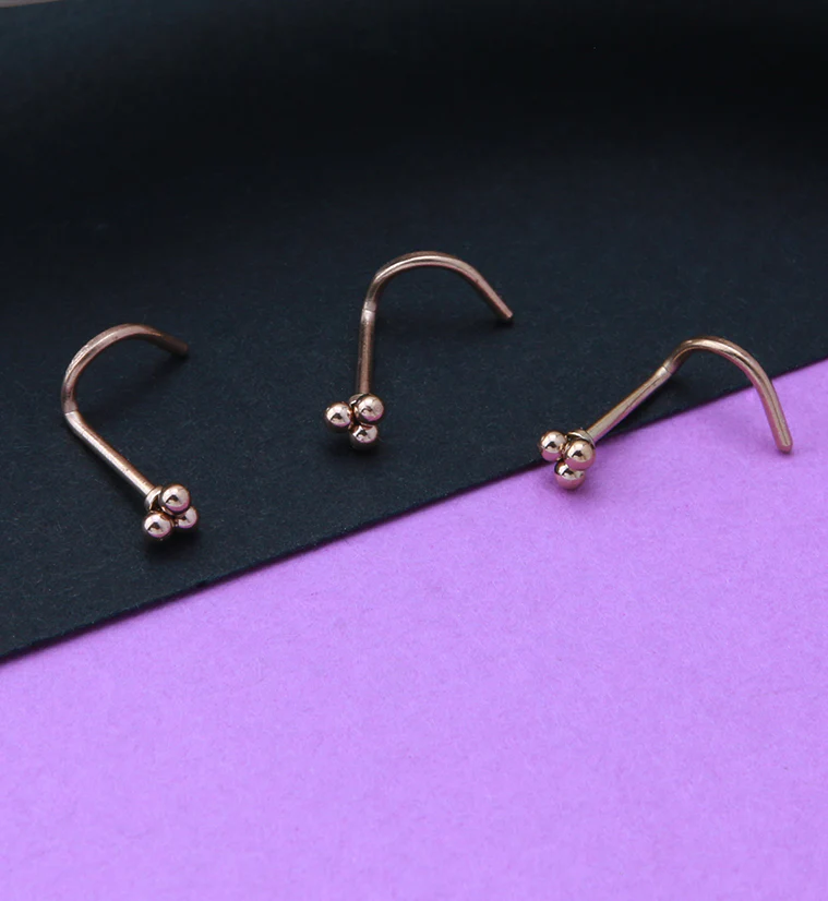 Rose Gold PVD Beaded Triad Nose Screw Ring - Image 2