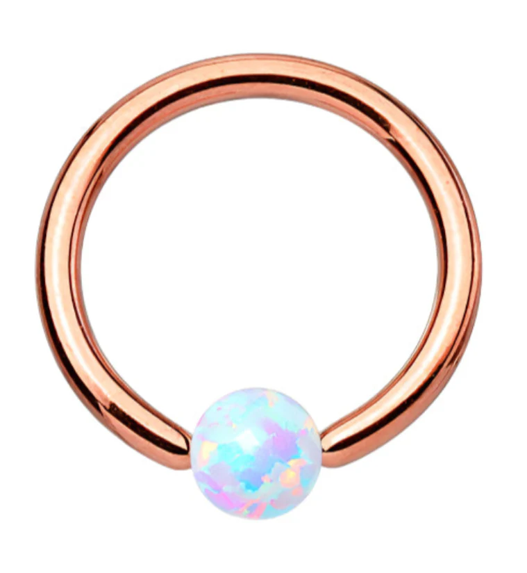Rose Gold PVD White Opalite Captive Ring