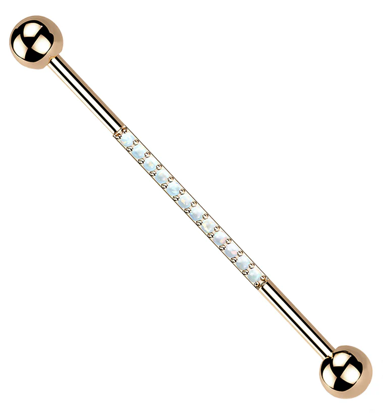 Rose Gold PVD Center Line White Opalite Titanium Industrial Barbell