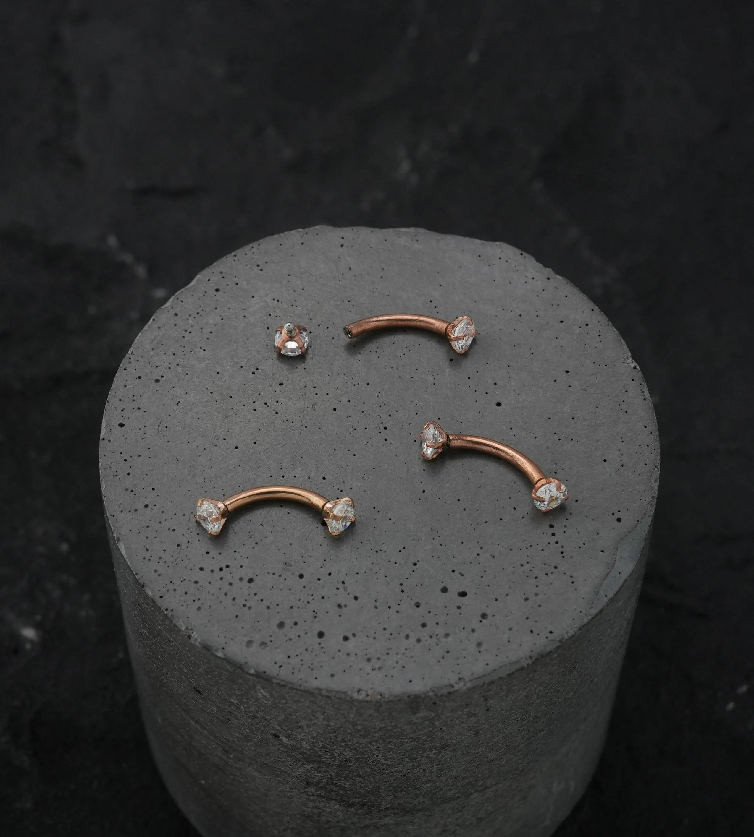 Rose Gold PVD Clear CZ Prong Set Stainless Steel Curved Barbell - Image 2