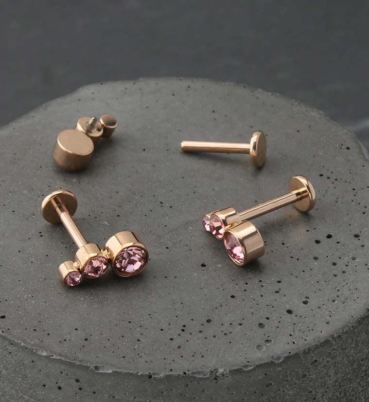 Rose Gold PVD Crescendo Pink CZ Titanium Internally Threaded Labret - Image 2