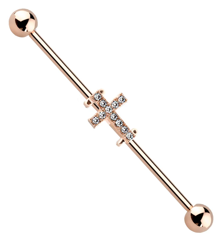 Rose Gold PVD Cross Industrial Barbell