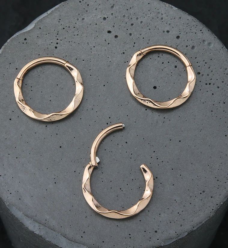 Rose Gold PVD Curl Stainless Steel Hinged Segment Ring - Image 2