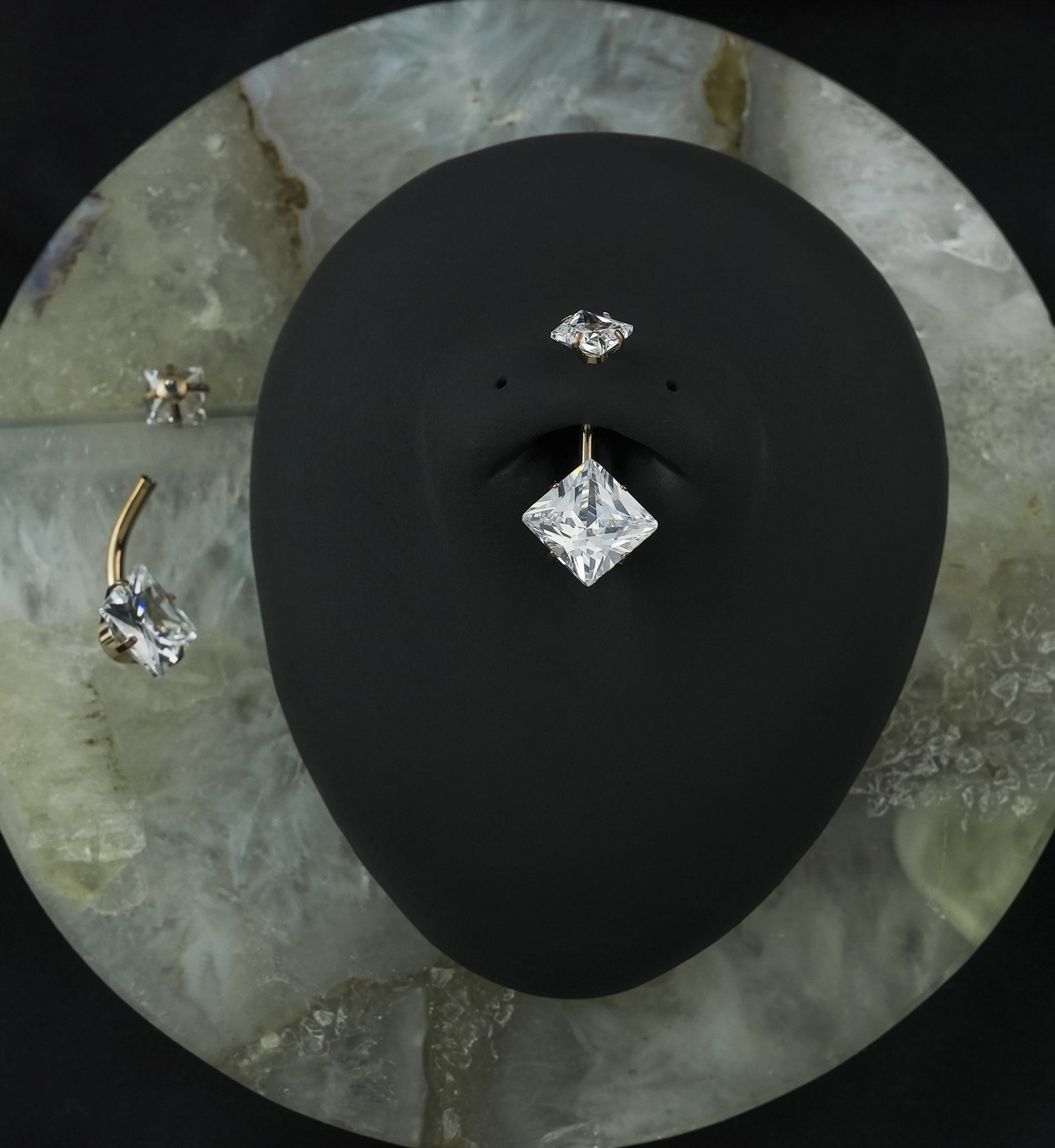 Rose Gold PVD CZ Square Internally Threaded Belly Button Ring - Image 2