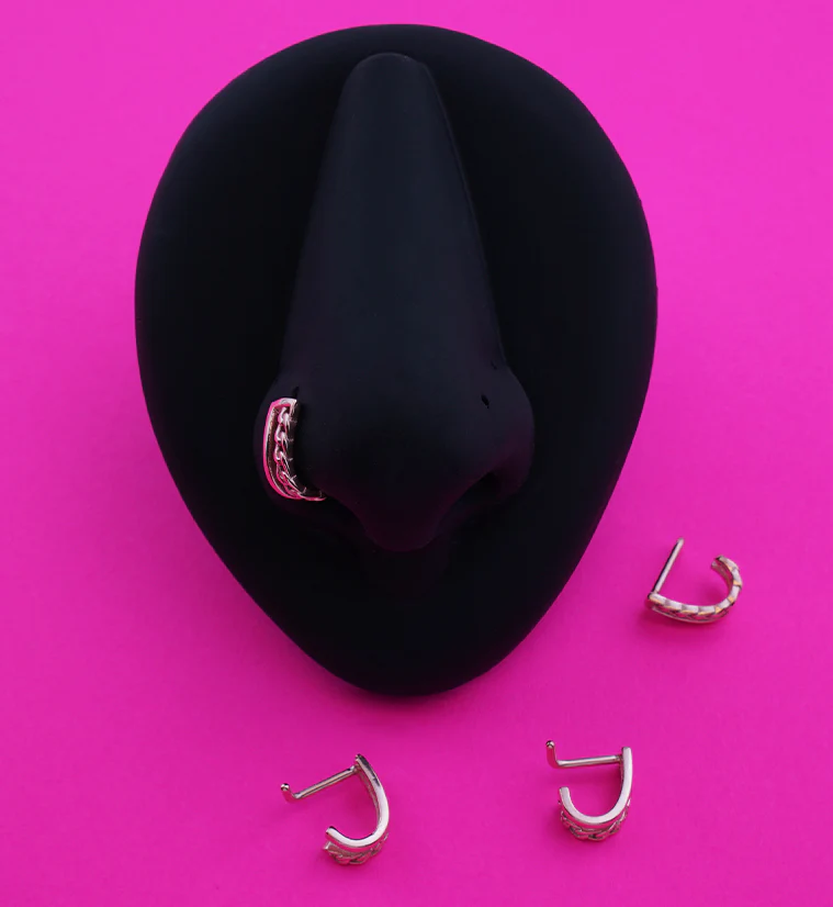 Rose Gold PVD Double Line Chain Nose Curve
