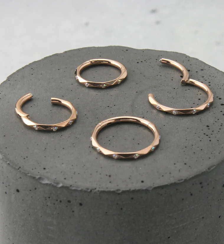 Facet CZ Rose Gold PVD Titanium Hinged Segment Ring - Image 2