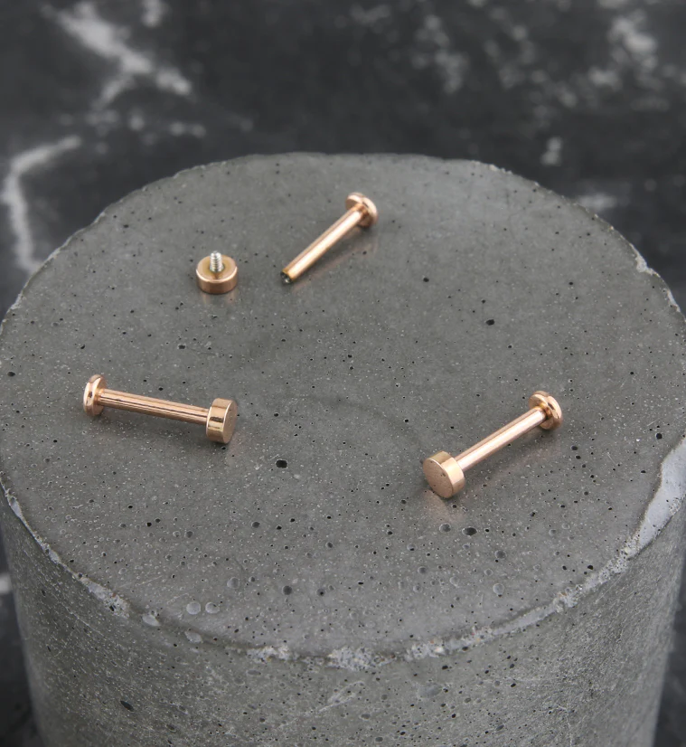 Rose Gold PVD Flat Disk Internally Threaded Titanium Labret - Image 2