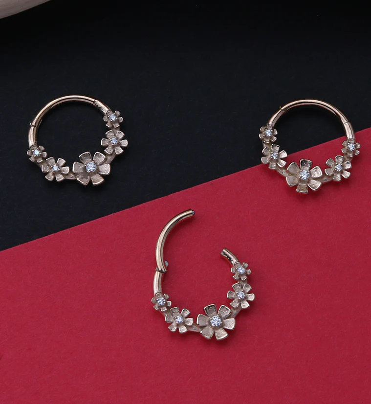 Rose Gold PVD Flower Crown Hinged Segment Ring - Image 2