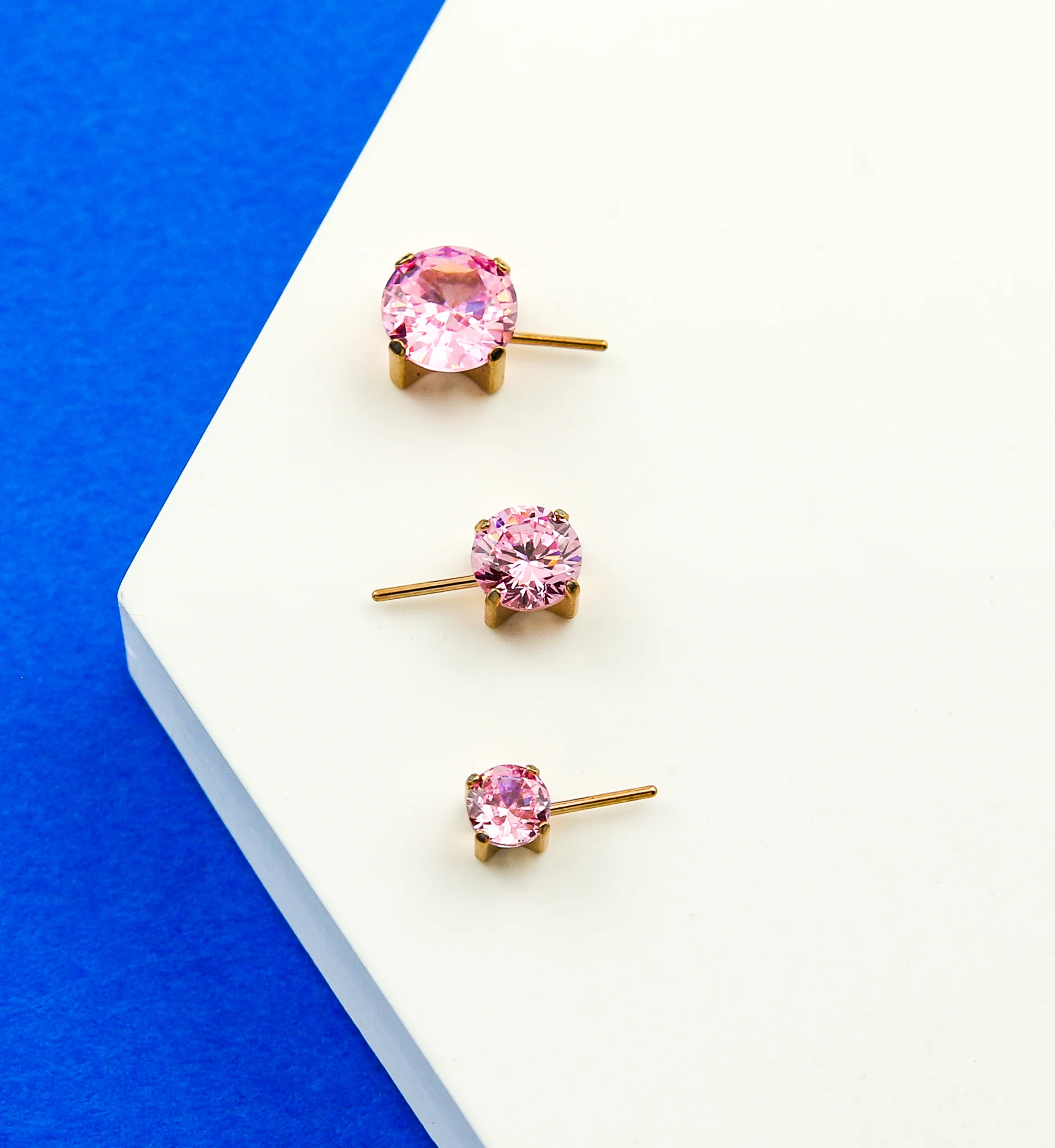 Rose Gold PVD Forward Facing Prong Pink CZ Titanium Threadless Top - Image 2