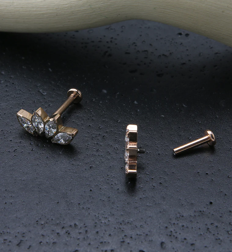 Rose Gold PVD Half Crown CZ Gem Titanium Labret Post - Image 2