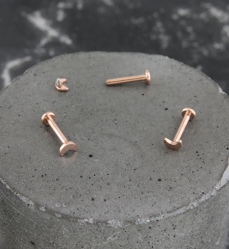 Rose Gold PVD Half Moon Internally Threaded Titanium Labret - Image 2