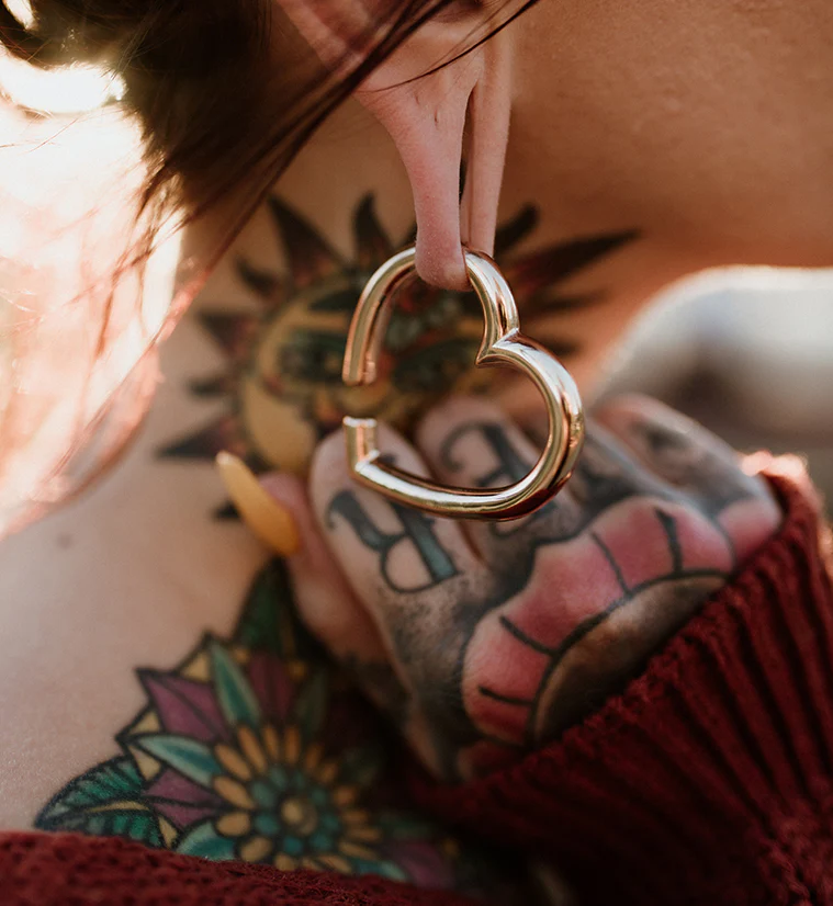 Rose Gold PVD Hanging Heart Ear Weights - Image 3