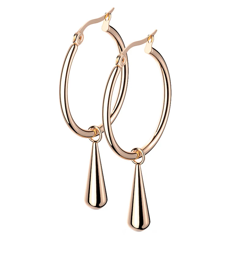 Rose Gold PVD Hoop Drop Earrings