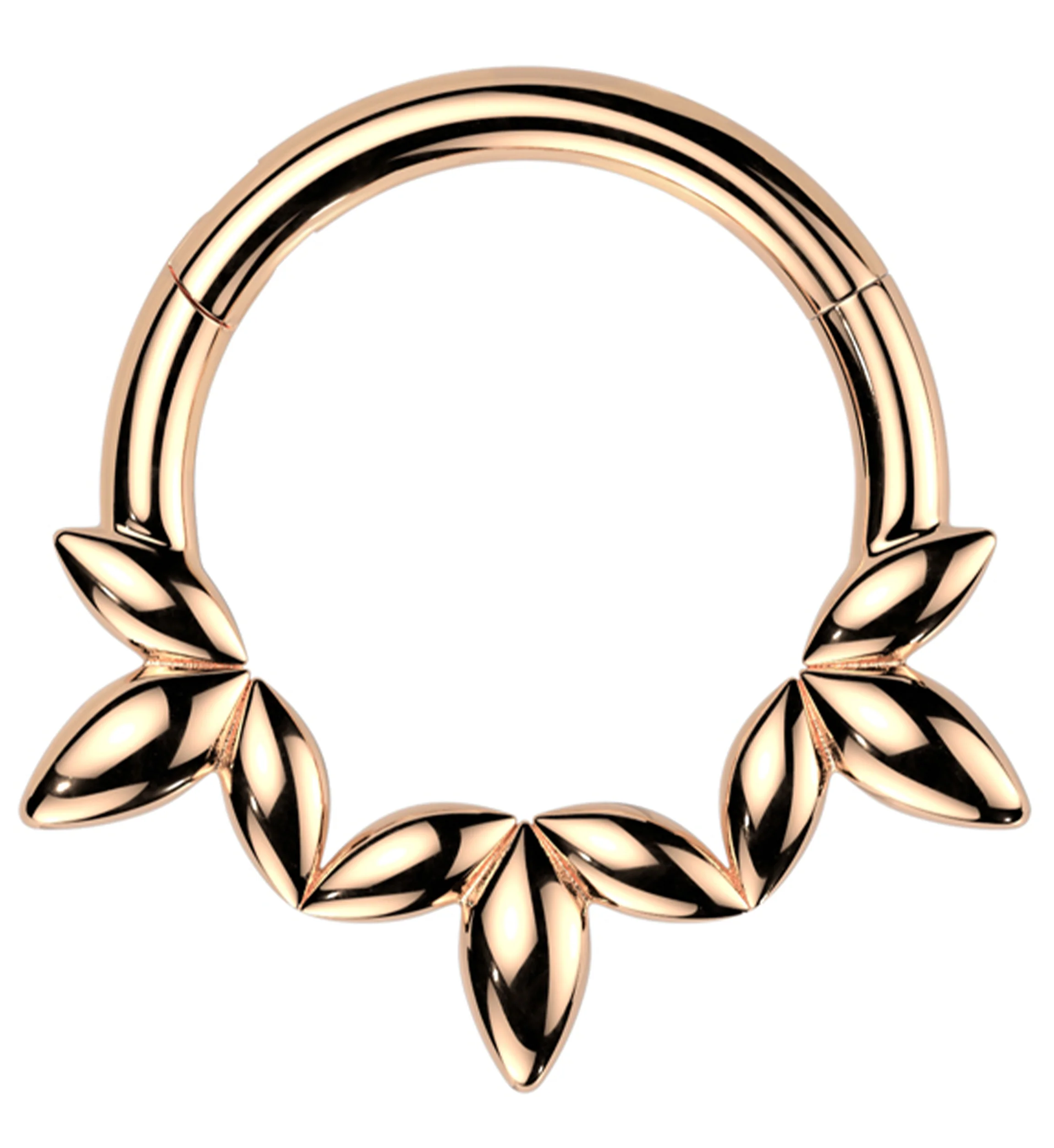 Rose Gold PVD Olive Leaves Stainless Steel Hinged Segment Ring