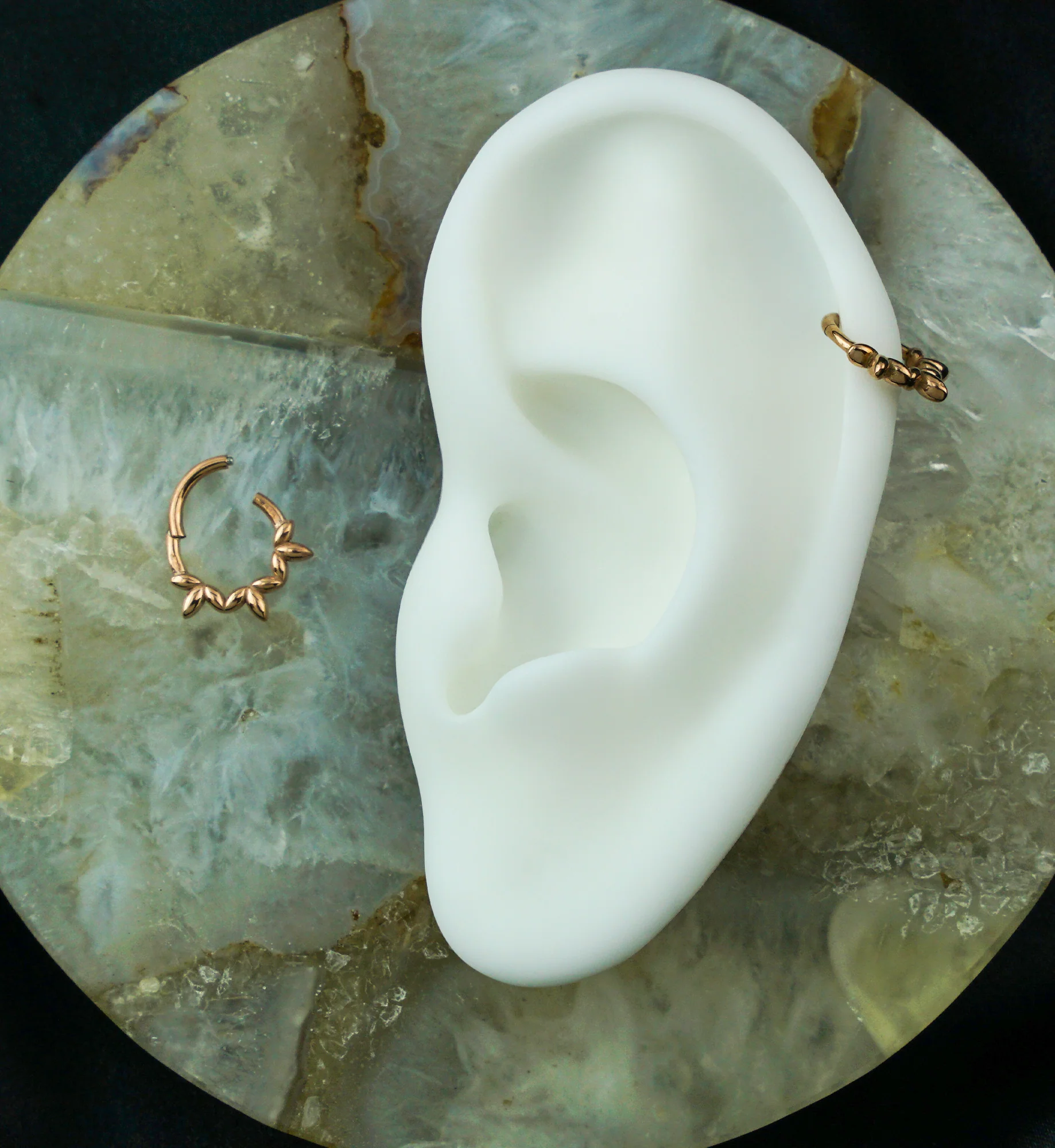 Rose Gold PVD Olive Leaves Stainless Steel Hinged Segment Ring - Image 3