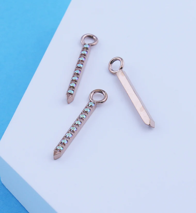 Rose Gold PVD Pave Rainbow Aurora CZ Post Titanium Charm - Image 2