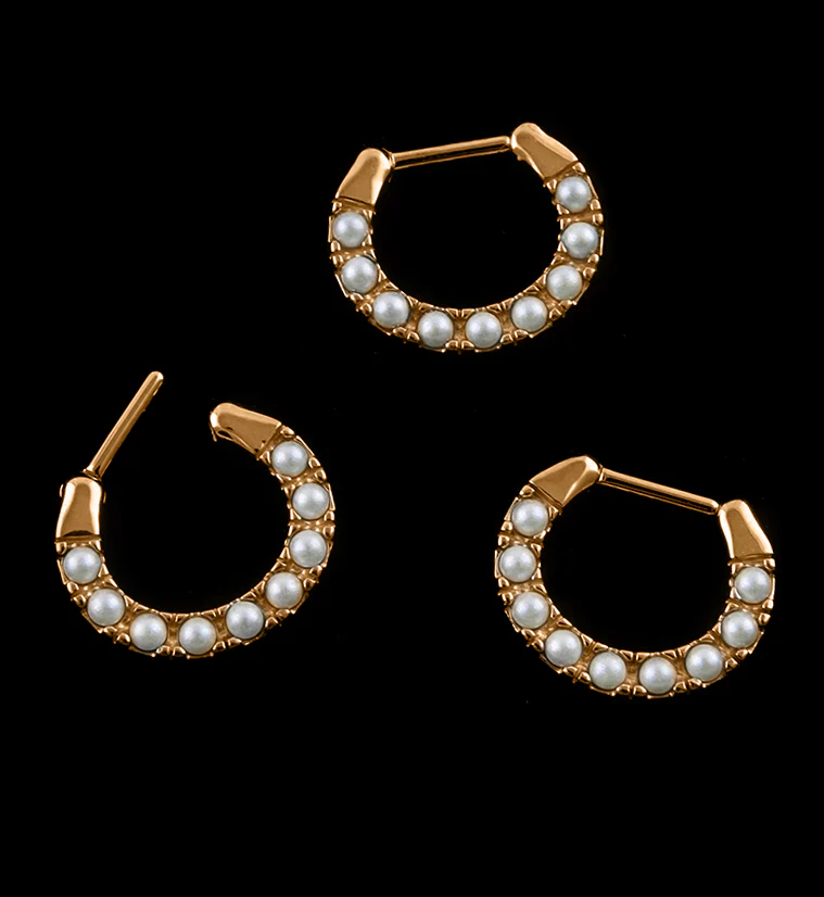 Rose Gold PVD Pearl Hinged Segment Hoop Ring