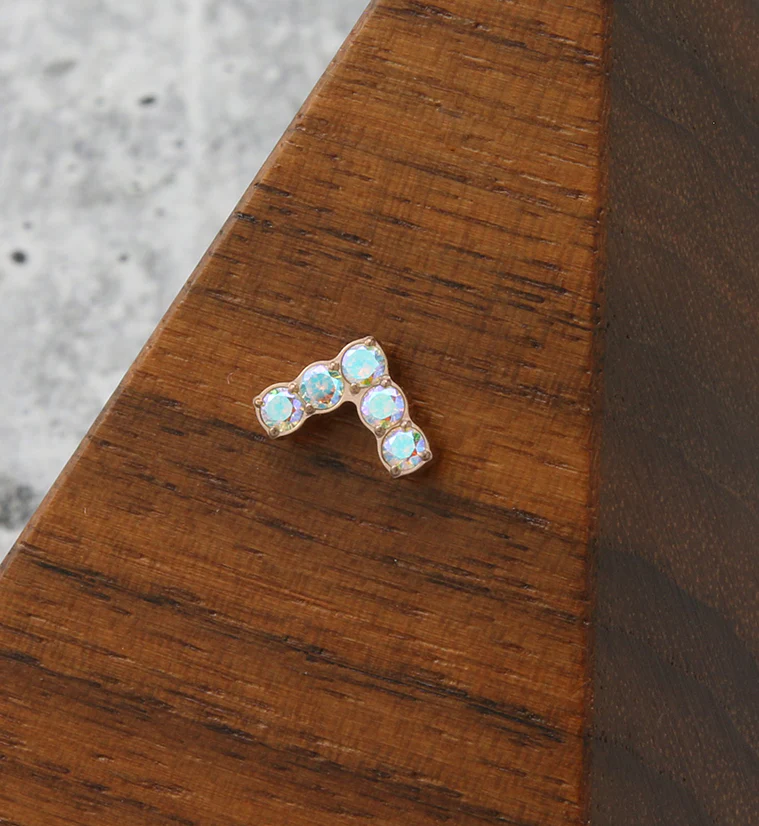 Rose Gold PVD Point Rainbow Aurora CZ Threadless Titanium Top - Image 2