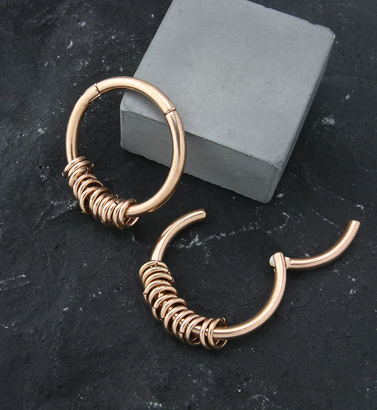 Rose Gold PVD Active Rings Hinged Ear Weights - Image 3