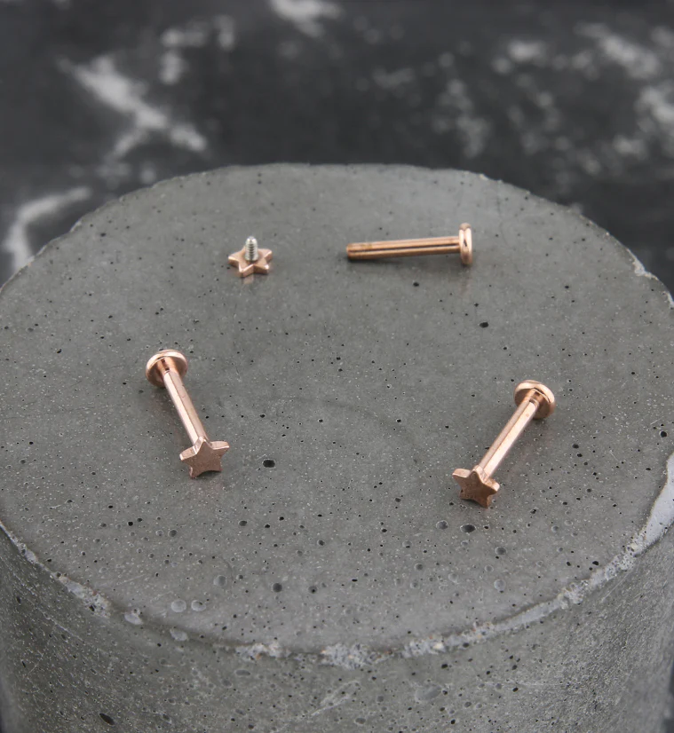 Rose Gold PVD Star Internally Threaded Titanium Labret - Image 2