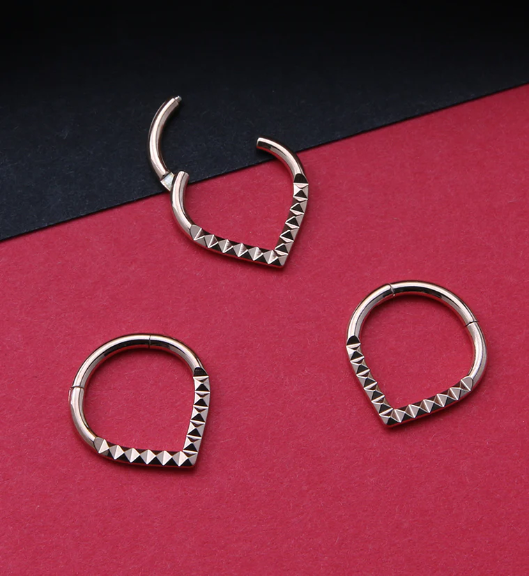 Rose Gold PVD Teardrop Polyhedra Titanium Hinged Segment Ring - Image 2