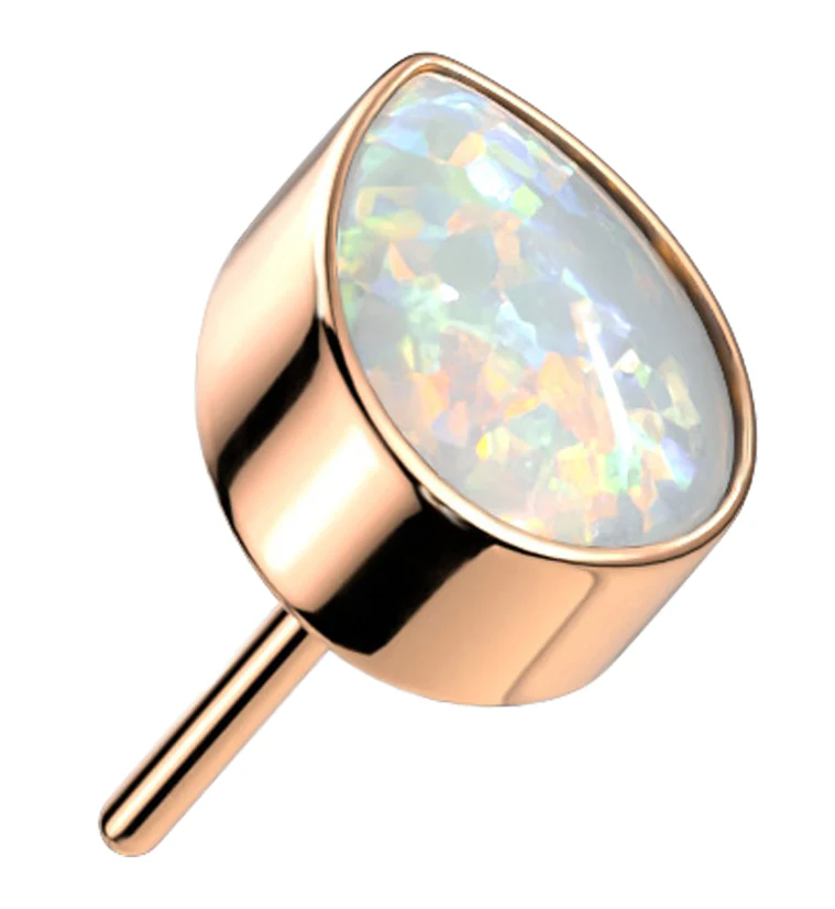 Rose Gold PVD Teardrop White Opalite Threadless Titanium Top