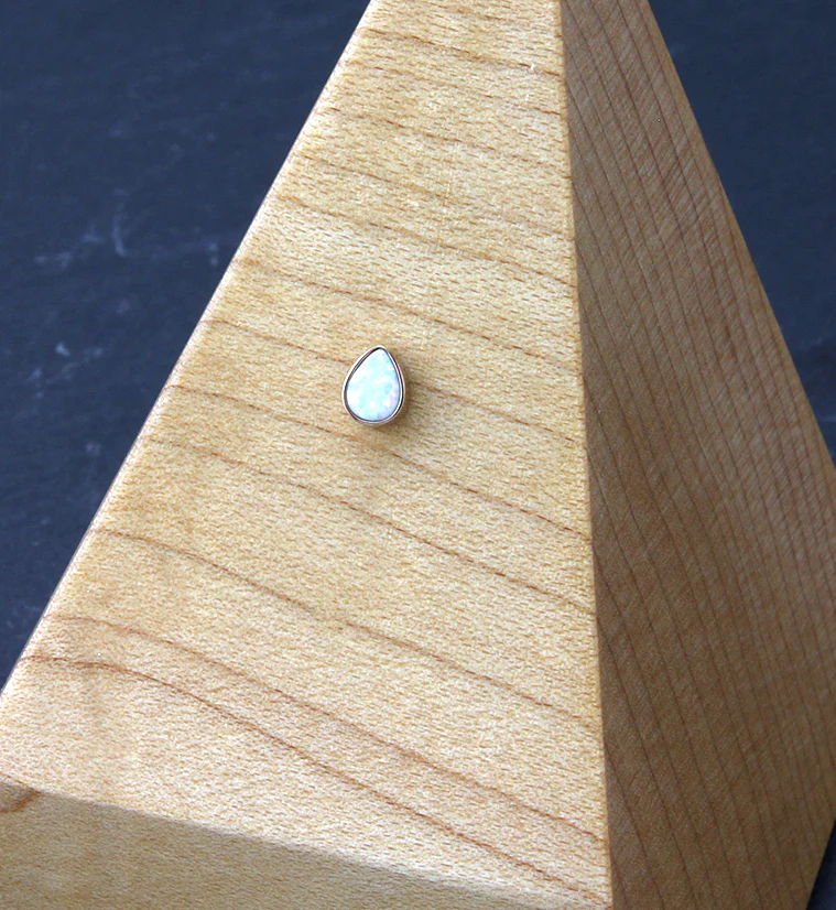 Rose Gold PVD Teardrop White Opalite Threadless Titanium Top - Image 2