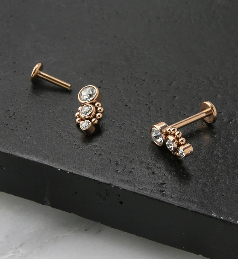 Rose Gold PVD Trinal CZ Labret Post - Image 2