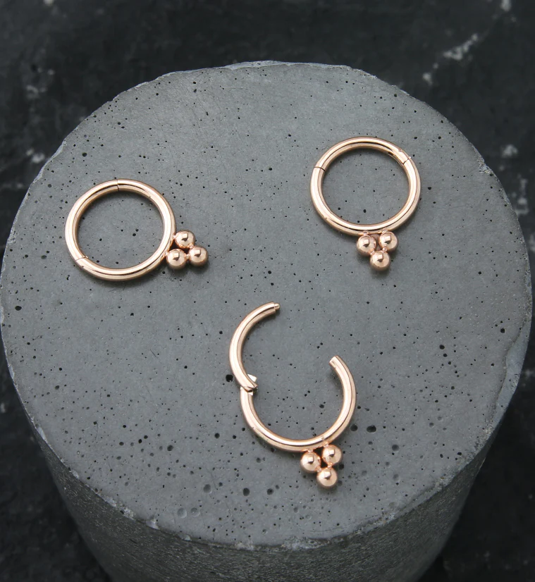 Rose Gold PVD Triple Bead Hinged Segment Ring - Image 2