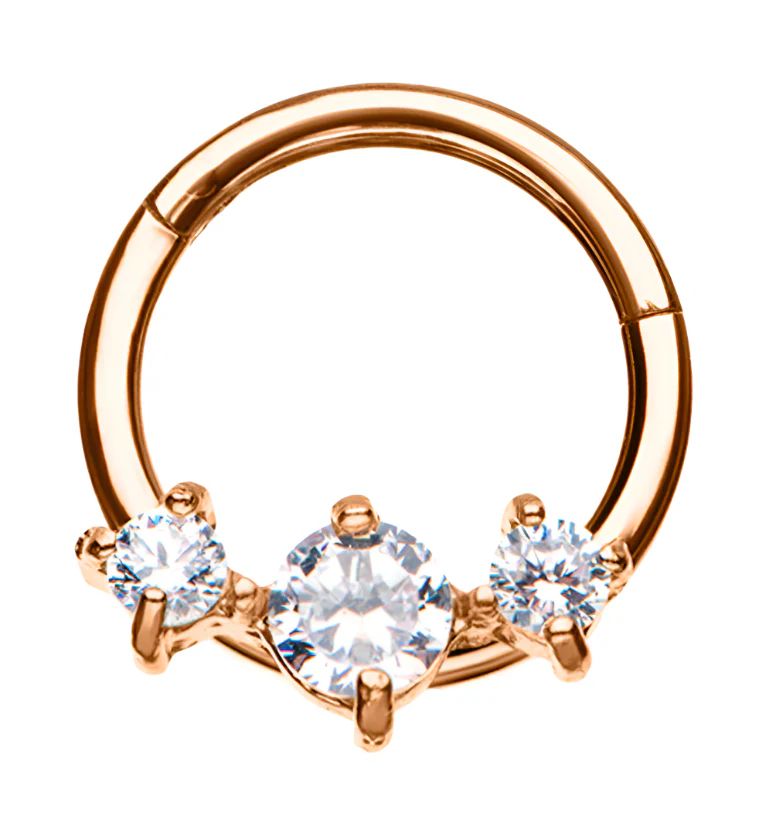 Rose Gold PVD Triple CZ Prong Hinged Segment Ring